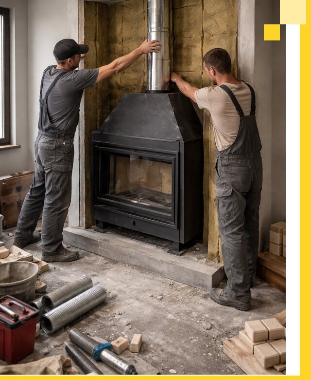 Изготовление и монтаж закрытых каминов в Мысках под ключ