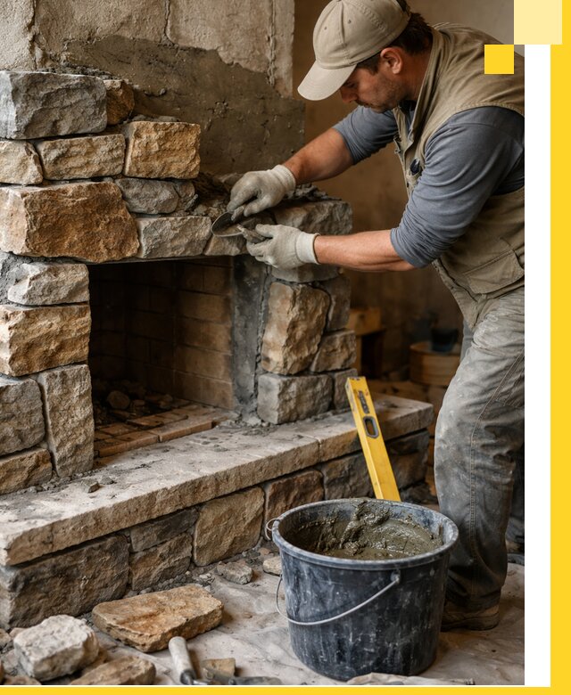 Изготовление и установка каменных каминов под ключ в Мысках