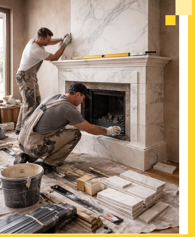 Отделка каминов в Мысках качественные облицовочные работы