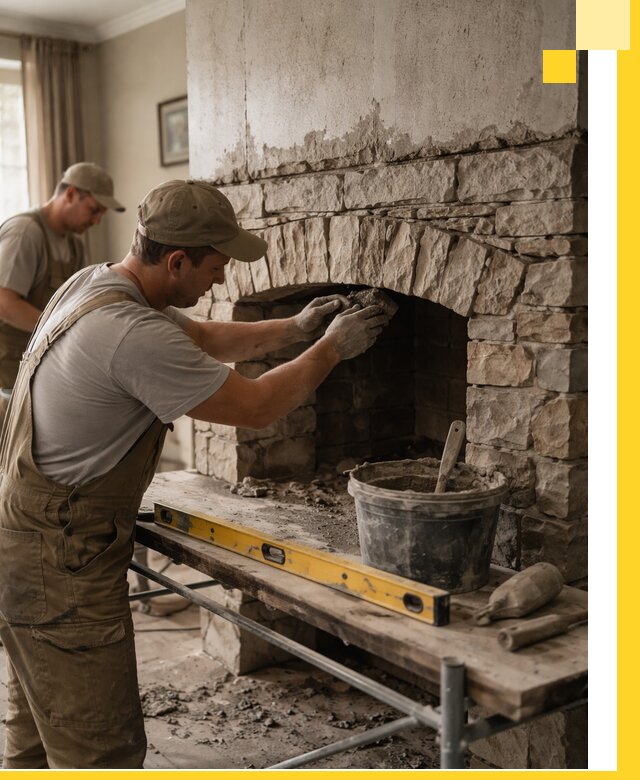 Изготовление каминов под ключ в Мысках, монтаж и отделка