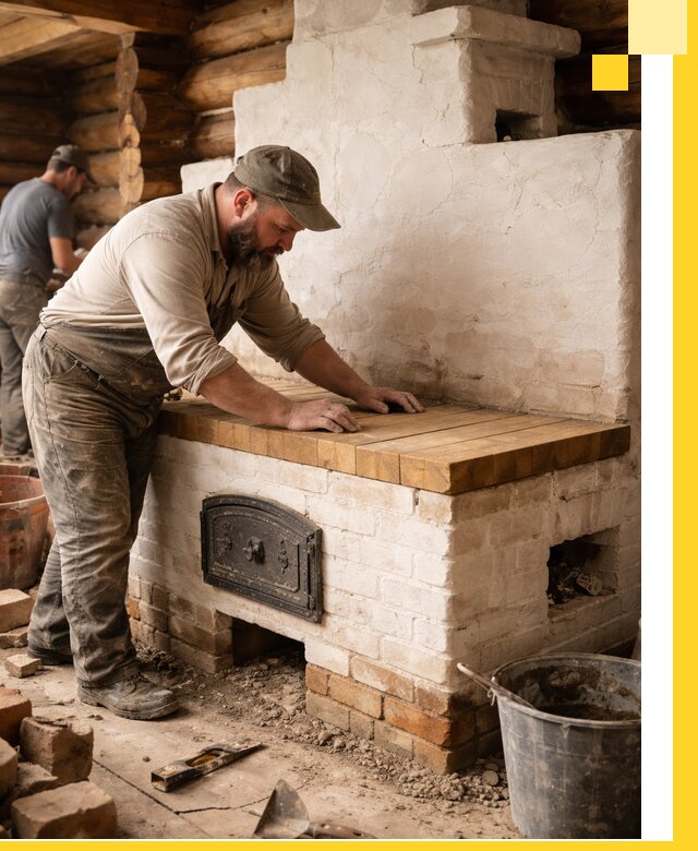 Проектирование и установка русской печи с лежанкой в Мысках