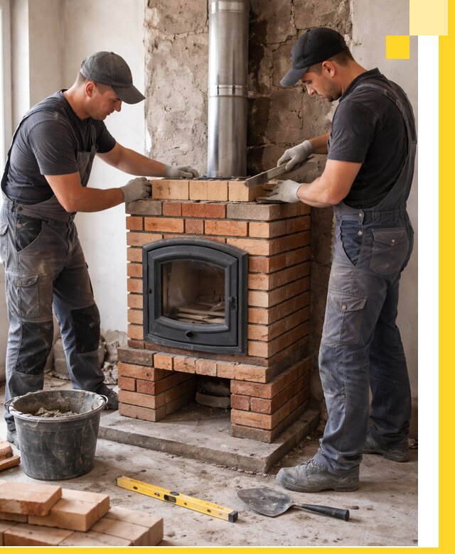 Монтаж печи камина под ключ в Мысках с гарантией и пусконаладкой