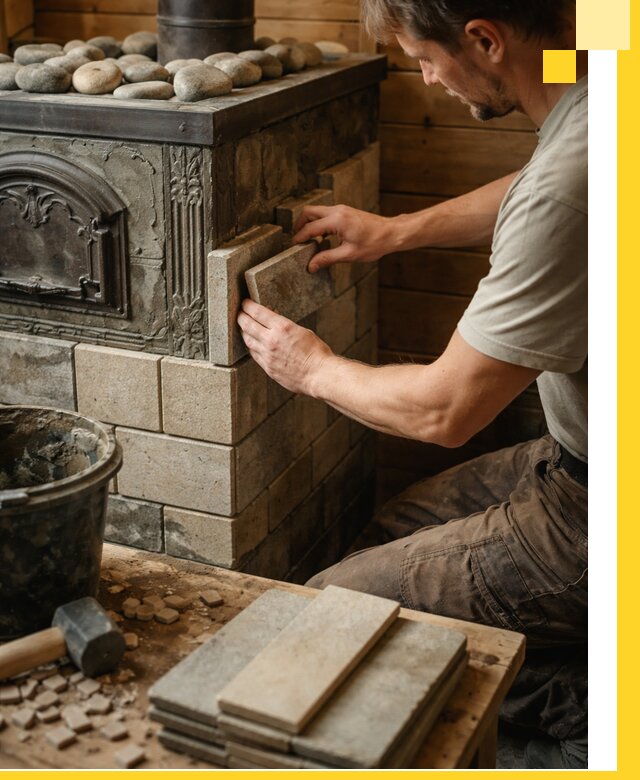 Облицовка банных печей в Мысках профессиональная отделка