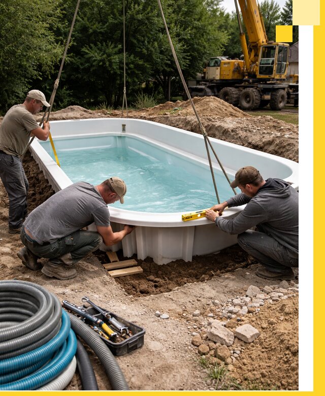 Установка и монтаж композитных бассейнов под ключ в Мысках