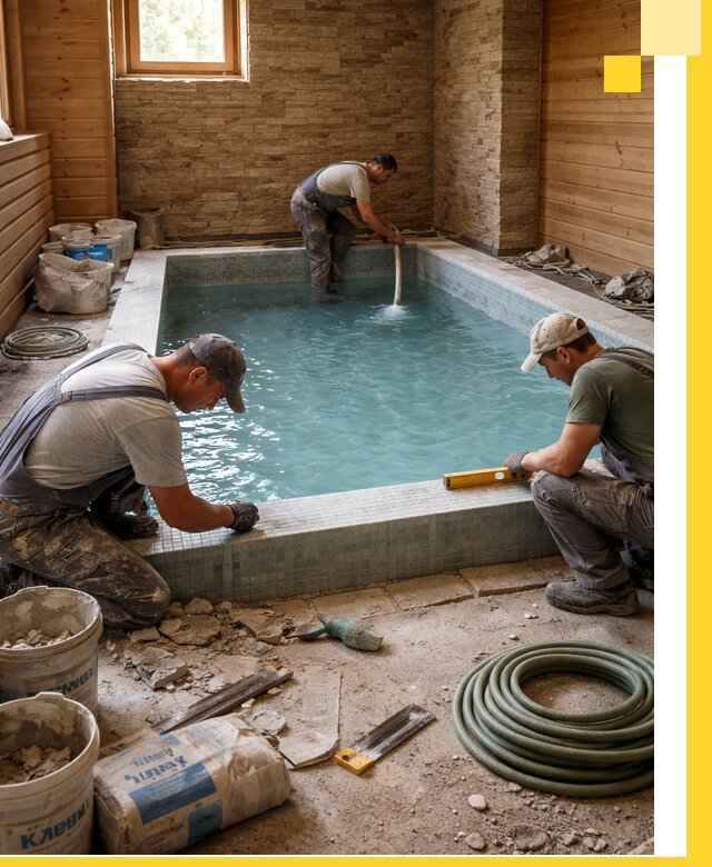 Проектирование и строительство бассейнов для бани в Мысках