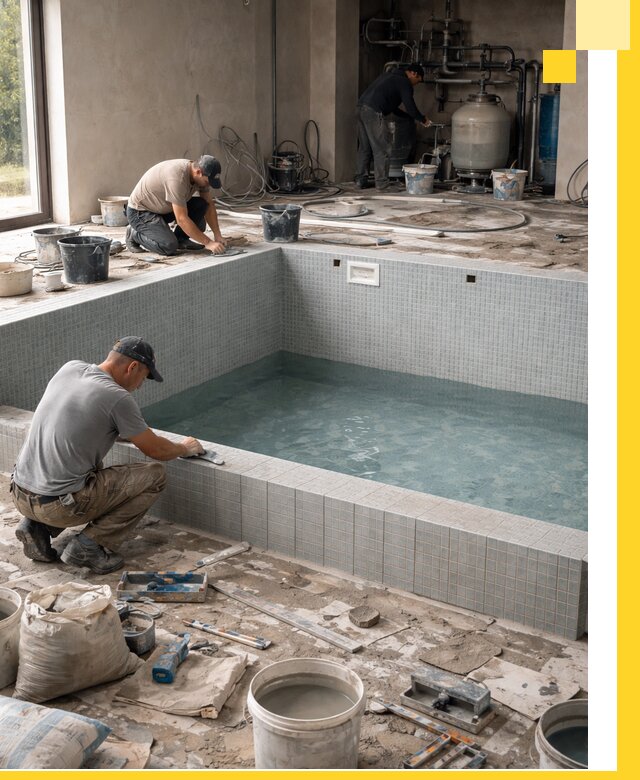 Строительство и монтаж бассейнов в помещении в Мысках