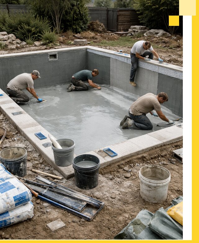 Изготовление и монтаж чаши бассейна под ключ в Мысках