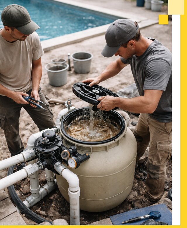 Установка и обслуживание песочных фильтров для бассейнов в Мысках