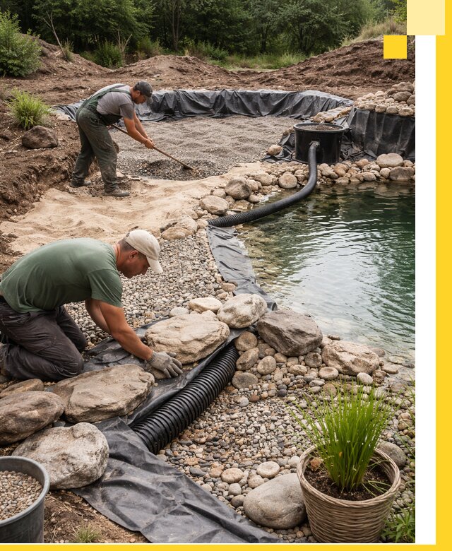 Строительство природных бассейнов и озер в Мысках под ключ