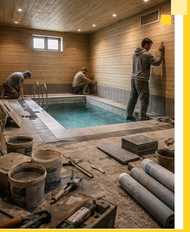 Строительство бани с бассейном и сауной под ключ в Мысках