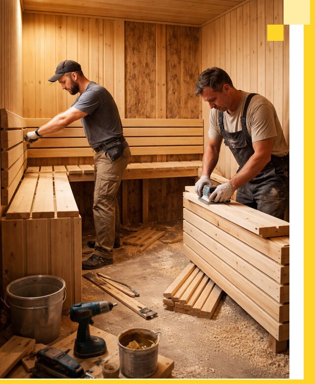 Профессиональный комплексный ремонт саун под ключ в Мысках