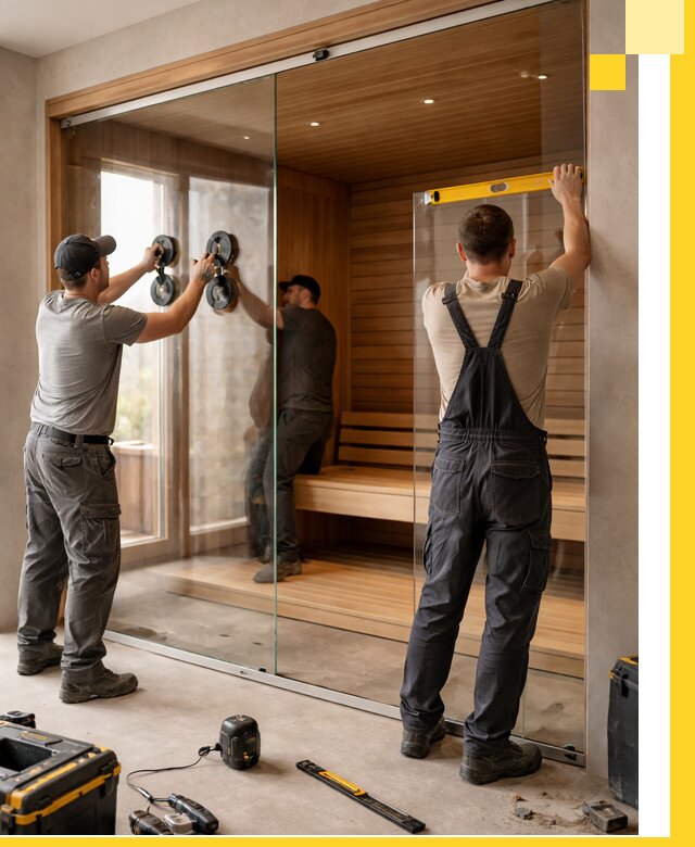 Производство и монтаж стеклянных саун под ключ в Мысках