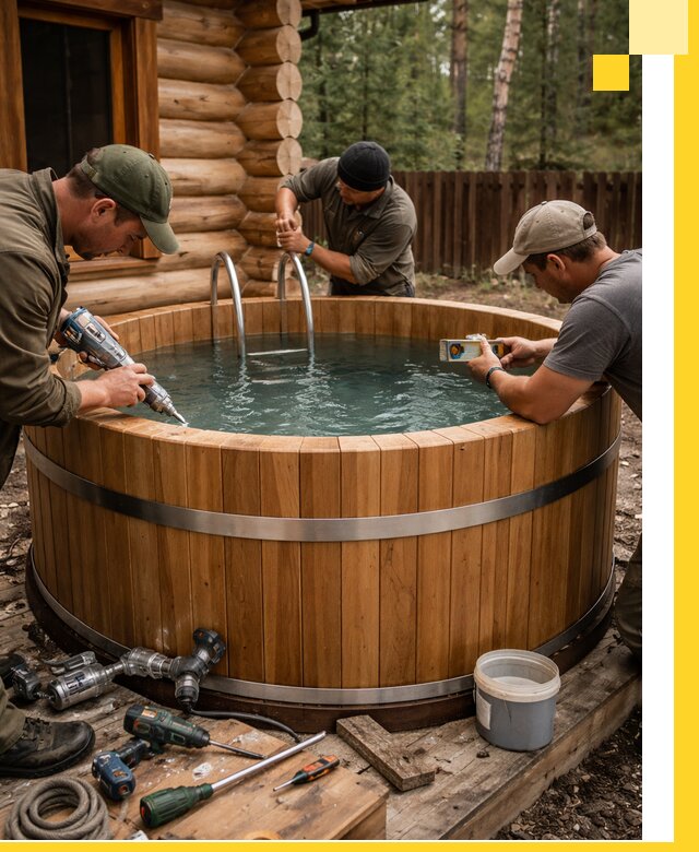 Строительство бань с купелью под ключ и отделкой в Мысках