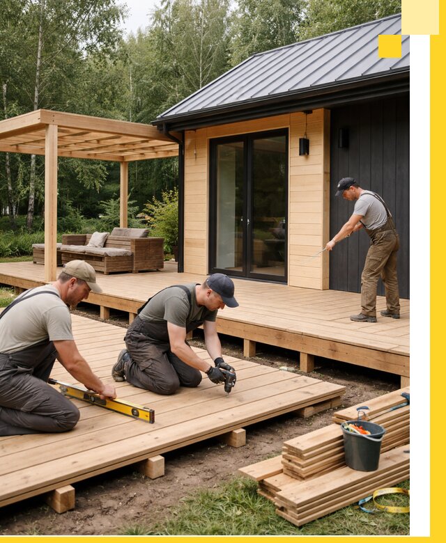 Строительство бань с террасой и бассейном под ключ в Мысках