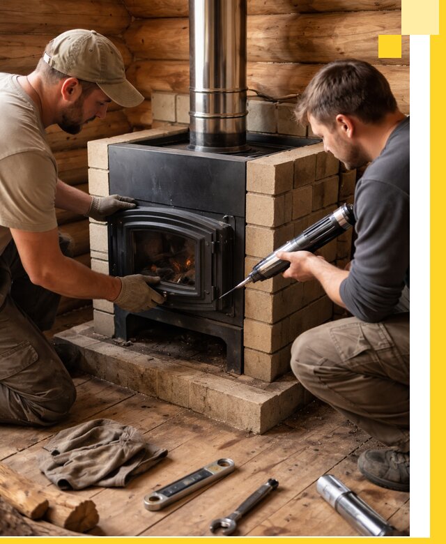 Монтаж и установка печи в бане под ключ с гарантией в Мысках