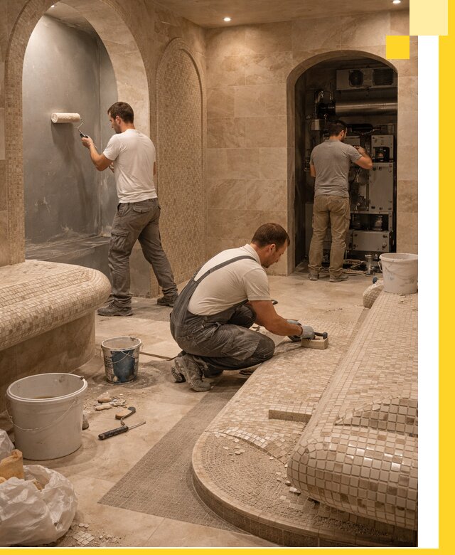 Строительство бани с хамамом и бассейном под ключ в Мысках