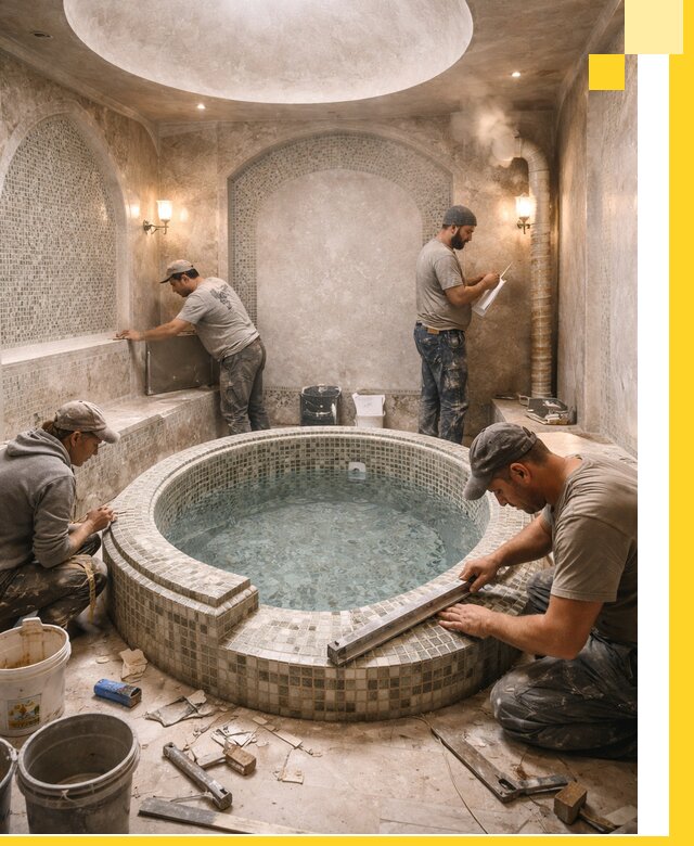 Профессиональное строительство хамама с бассейном в Мысках под ключ