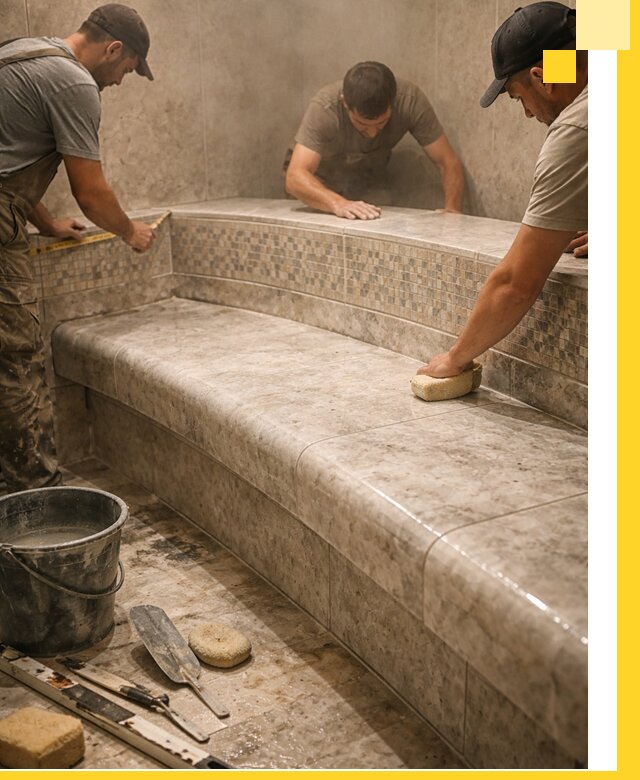 Изготовление и установка сидений для хамама в Мысках