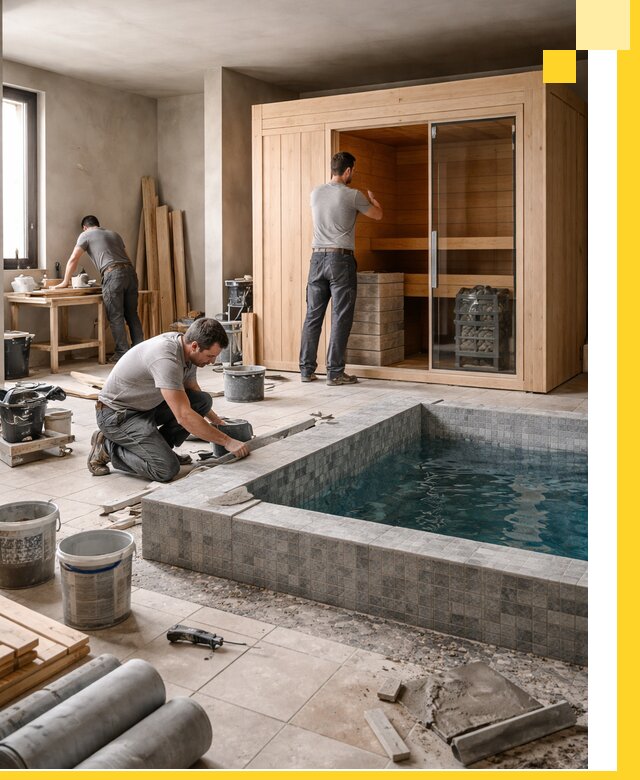 SPA зоны под ключ с бассейном сауной и печью в Мысках